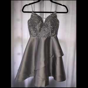 Silver Fit and Flare Homecoming Dress